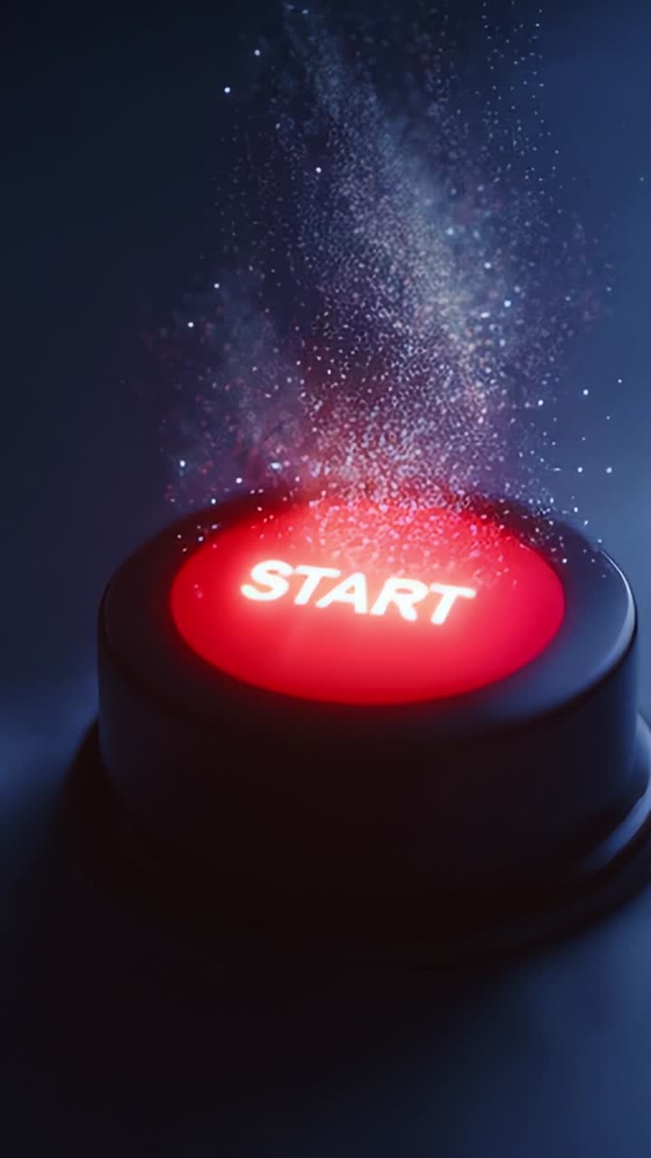 Illuminated Start Button with Sparkling Particles, Signifying the Beginning of an Exciting Journey or Adventure in a Digital Realm