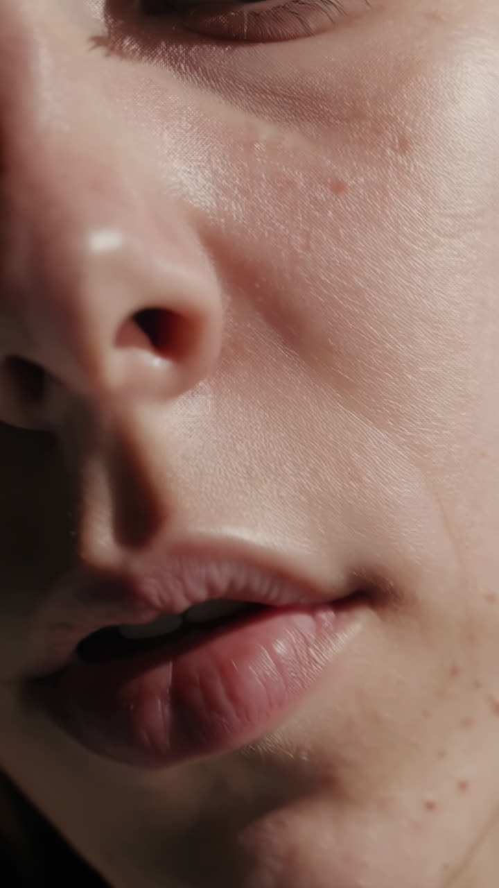 Close-up of a person's face with acne