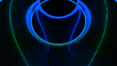 glowing neon circles in a dark tunnel