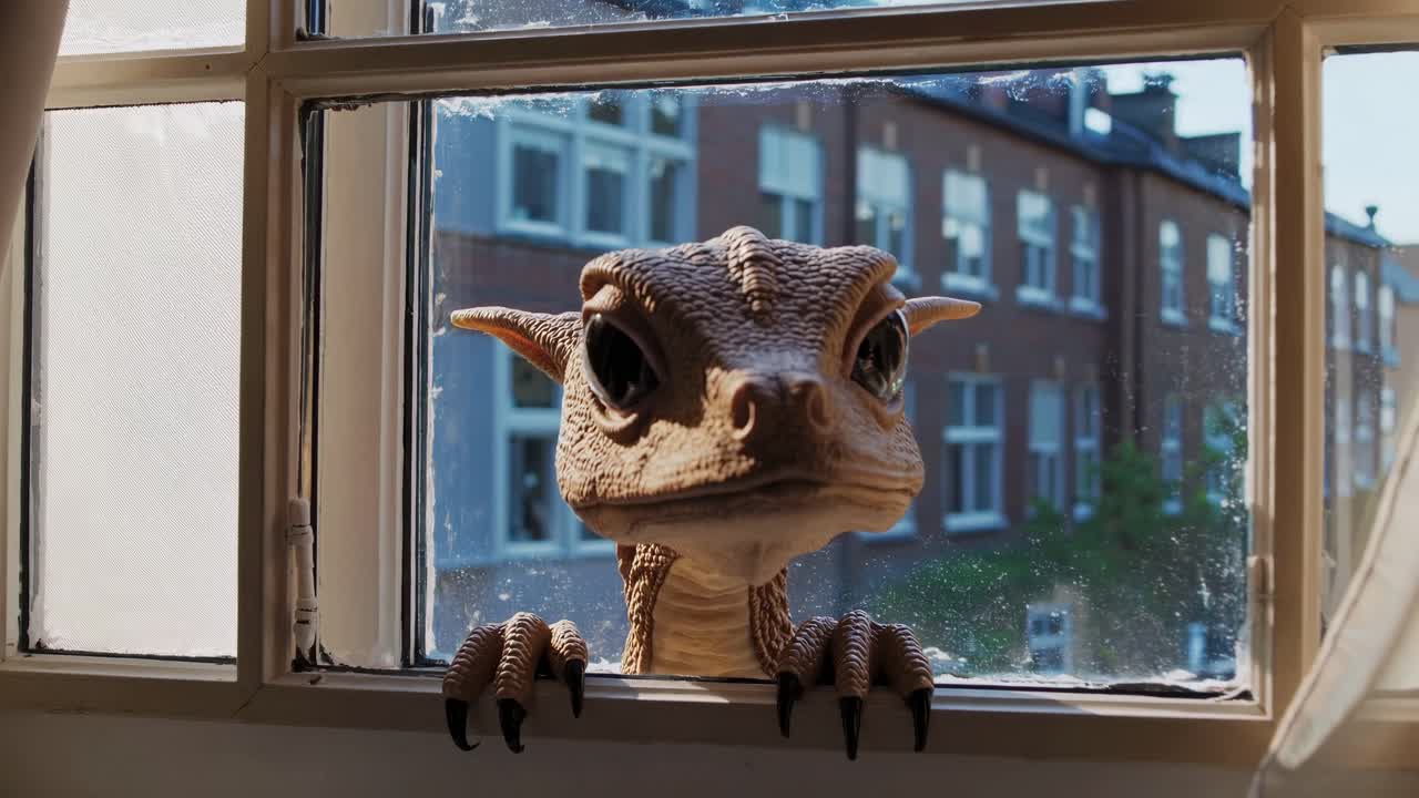 Dragon peeking out of a window