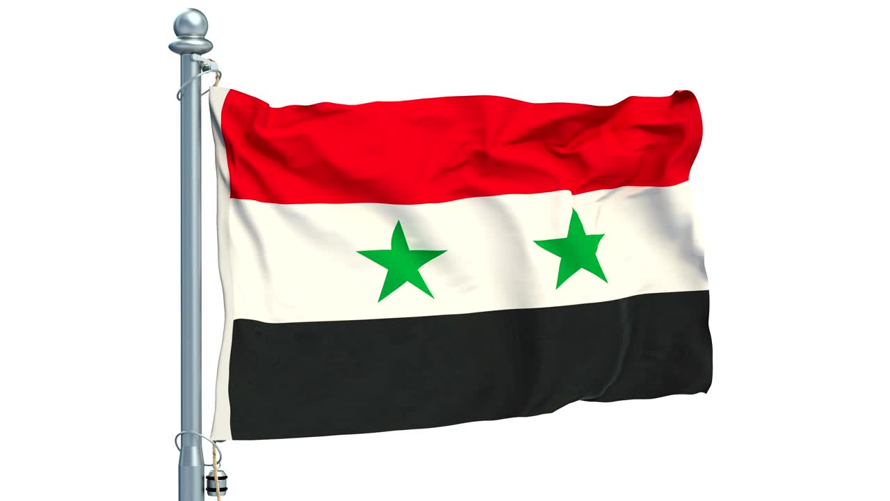 시리아 국기가  바탕에 흔들리는 애니메이션 3d 렌더링
