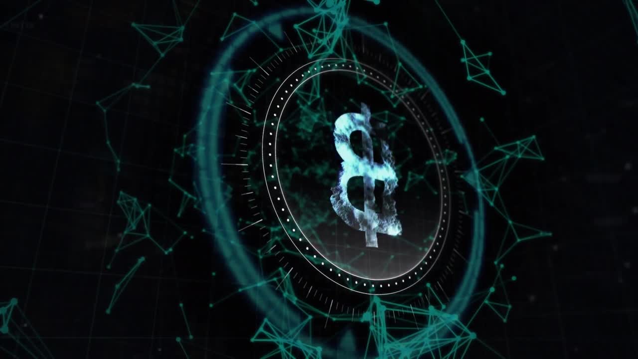 블랙 배경에 비트코인 기호와 모양의 애니메이션