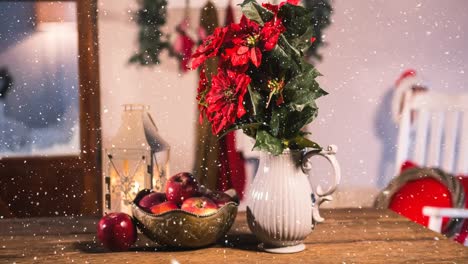 falling snow with christmas decorations