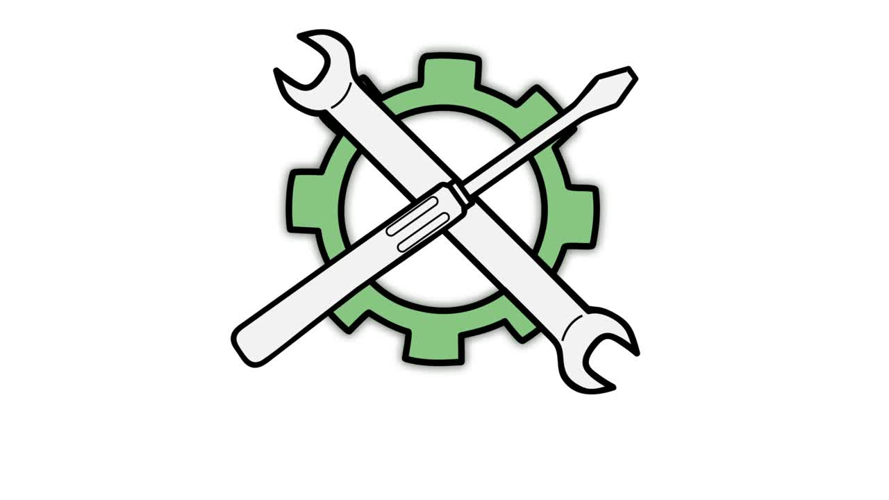 서비스: 가전제품의 유지보수 및 수리. 로고: 4k 비디오 일러스트레이션.