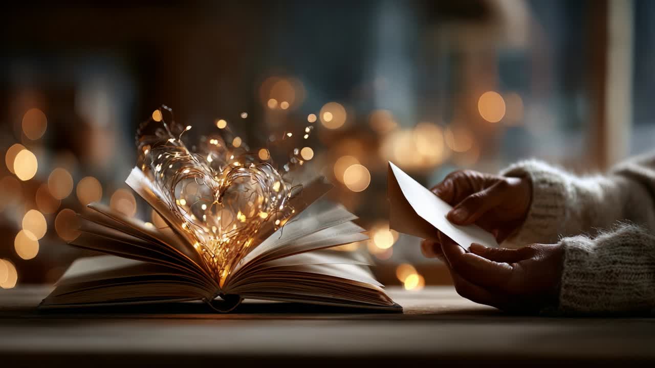 An enchanting moment captured in time as an open book reveals a dazzling display of light and magic, encapsulating the beauty of imagination and storytelling through shimmering particles and warm ambiance