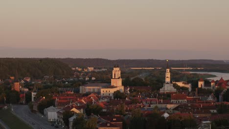 drone aerial view of kaunas old town skyline