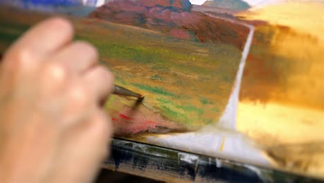 vista dettagliata della pittura a mano di paesaggi stradali del deserto con vernici a olio