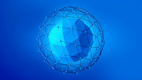 creative crystal sphere figure with thin metallic pipes on the blue background. 3d loop animation with alpha matte.