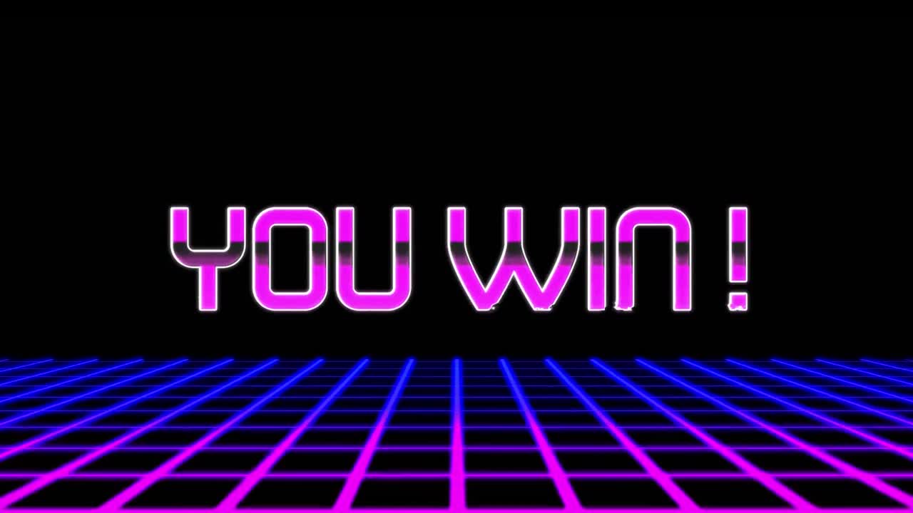 당신은 파란색 그리드를 움직이는 검은색 배경에 분홍색으로 왜곡 작성 승리