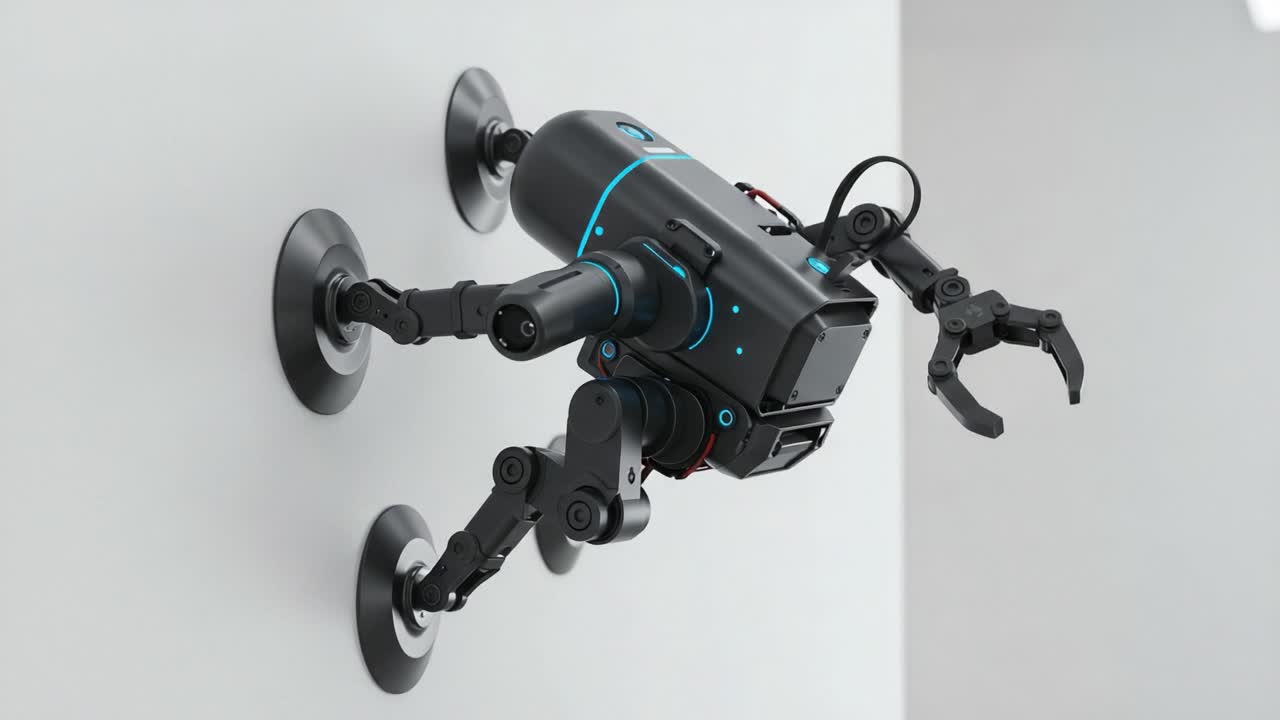 Advanced Wall-Climbing Robotic Technology in Action, Showcasing Versatile Mobility and Innovative Engineering for Enhanced Automation Solutions and Robotics