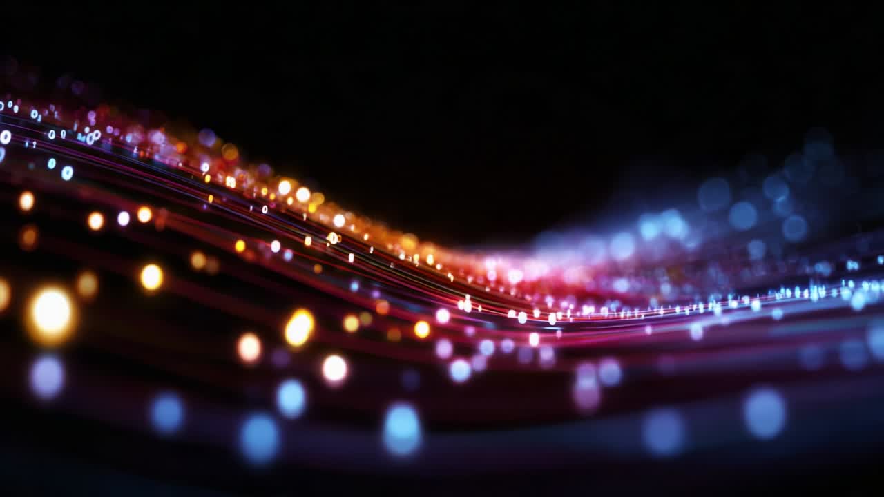 A Dynamic Flow of Light and Color: Captivating Visuals of Glowing Particles and Vibrant Lines in an Abstract Digital Landscape, Showcasing the Beauty of Technology and Data Representation