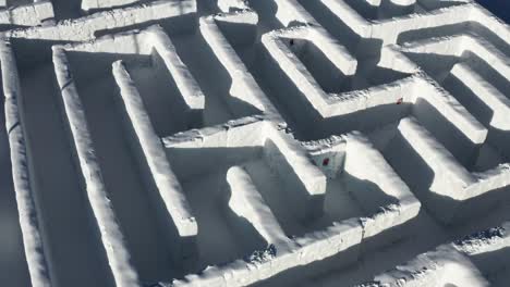 white winter maze with no people, christmas activity in poland, aerial