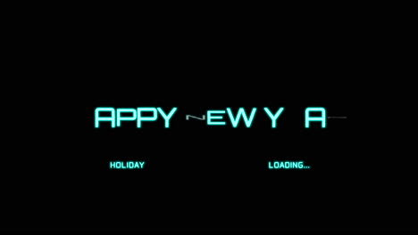 happy new year text on digital screen with hud elements