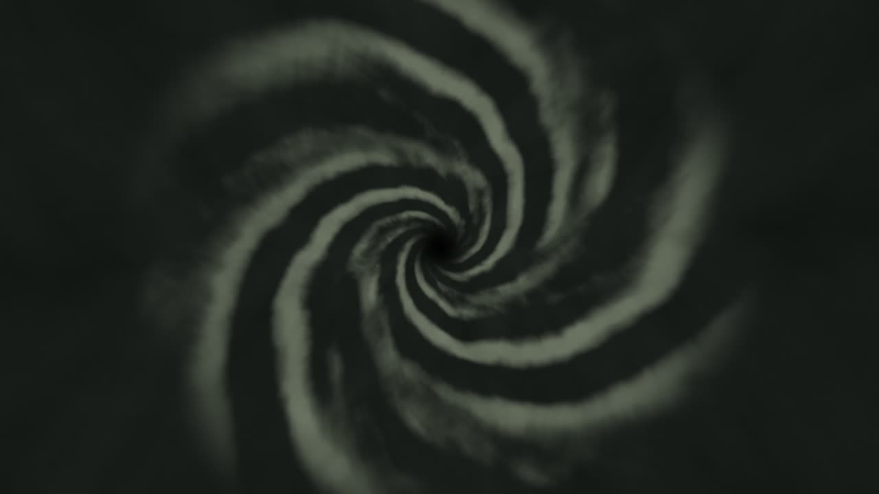 A swirling vortex of gray and black lines creates a tunnel-like motion against a dark background