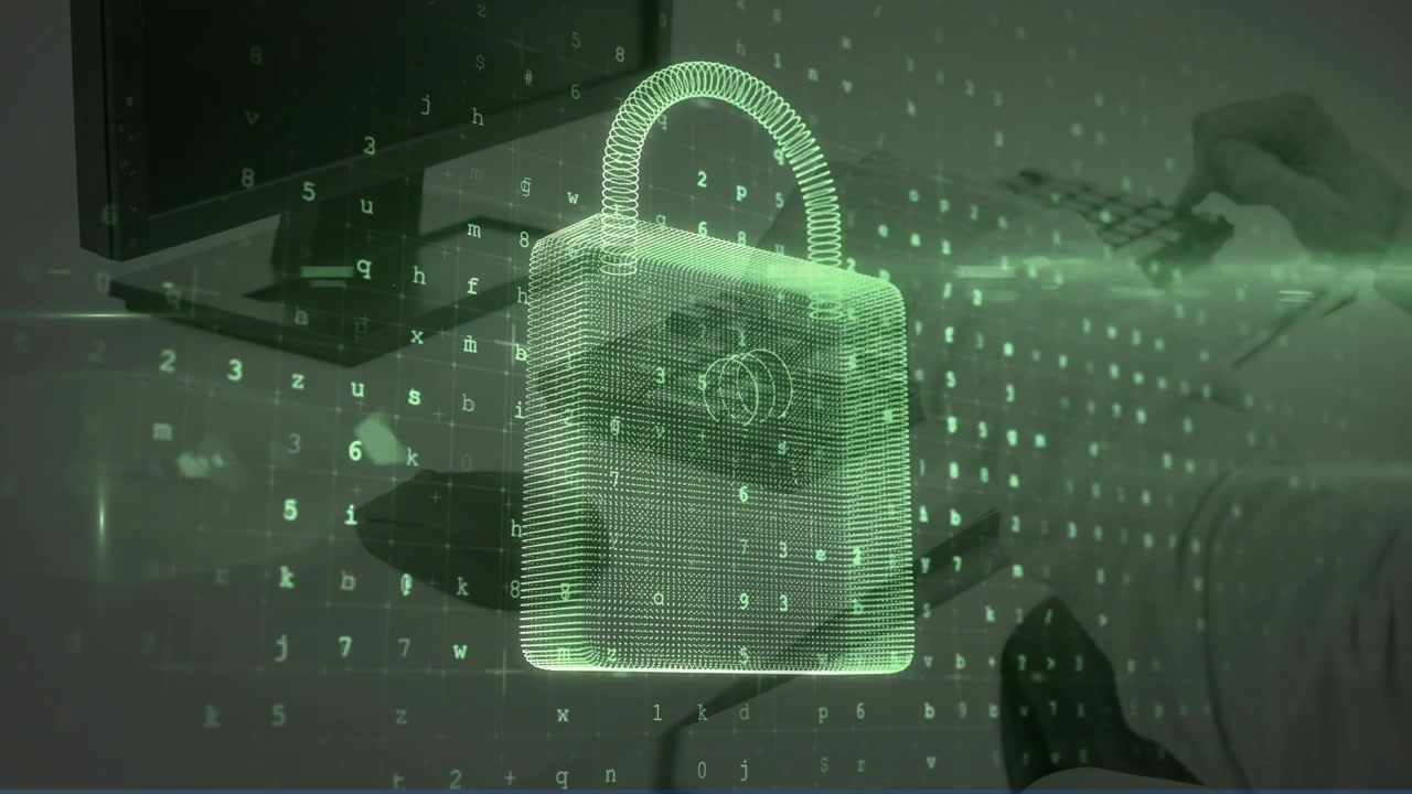 Digital Security Concept with Glowing Padlock Overlay