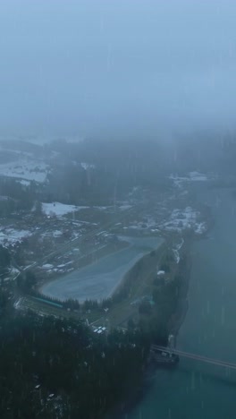 Rainy Winter Landscape Aerial View