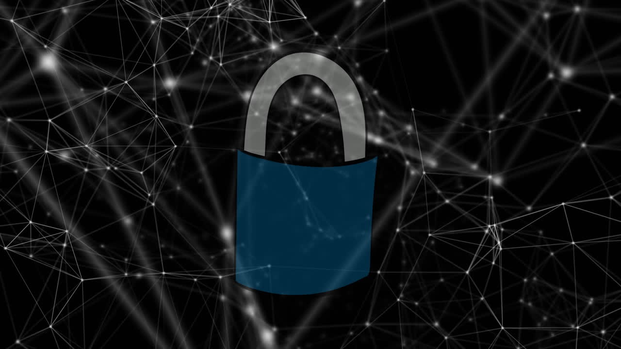 animación digital de la red de conexiones a través del icono de candado de seguridad sobre fondo negro