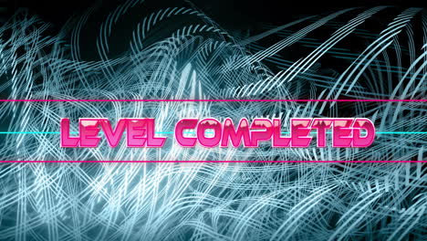 animación del texto completado en el fondo con patrón de neón