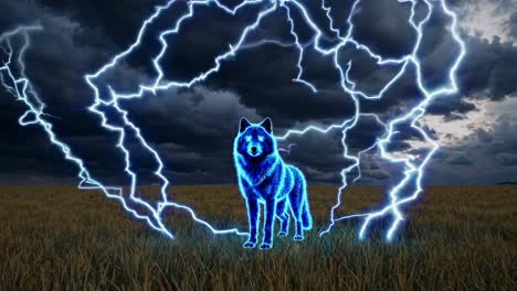 glowing wolf in a stormy field