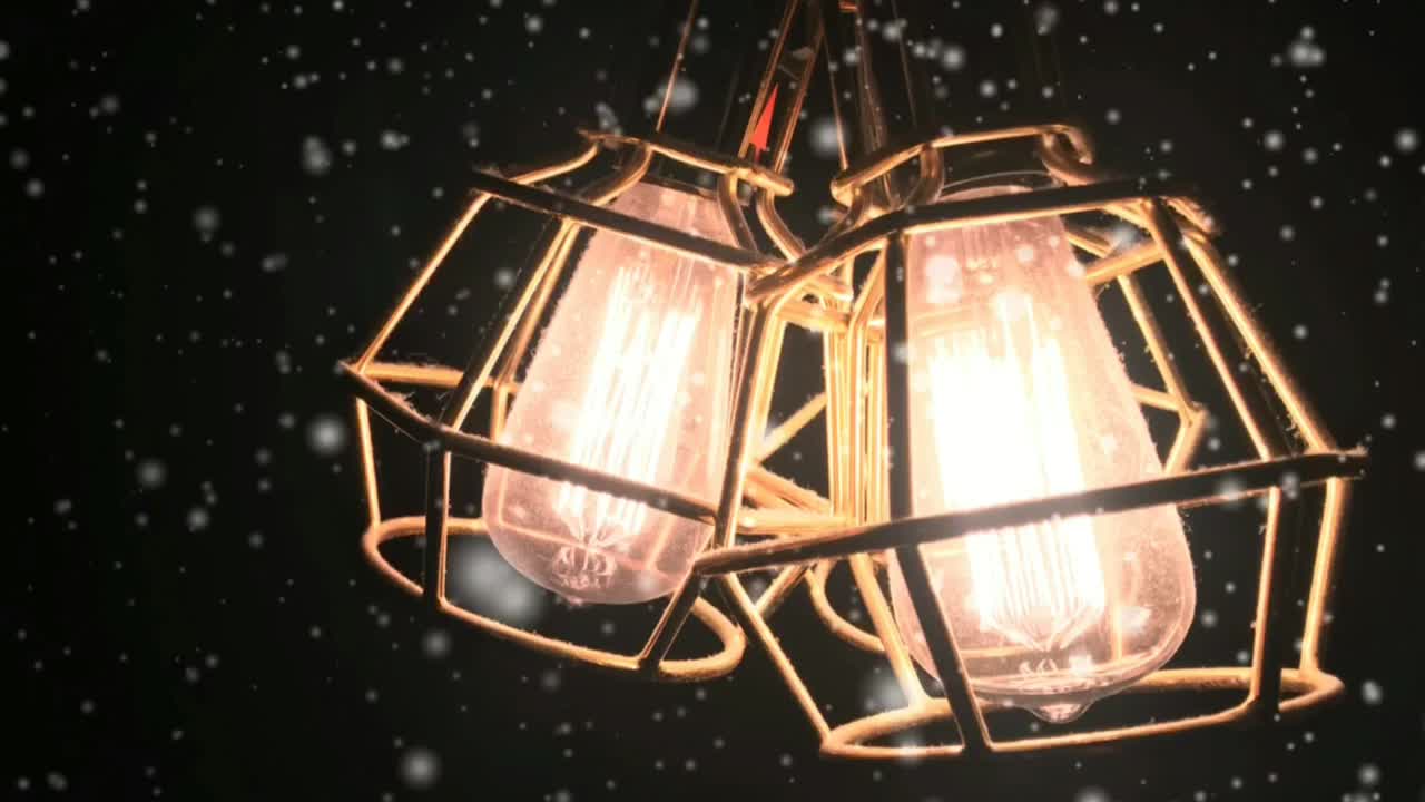 눈이 내리는 어둠 속에서 전구 두 개