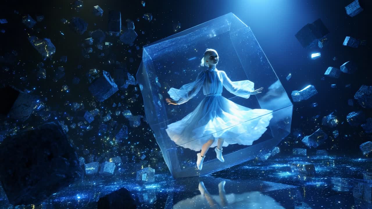 Woman in a Floating Cube
