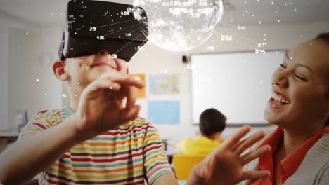 child playing with a virtual reality glasses