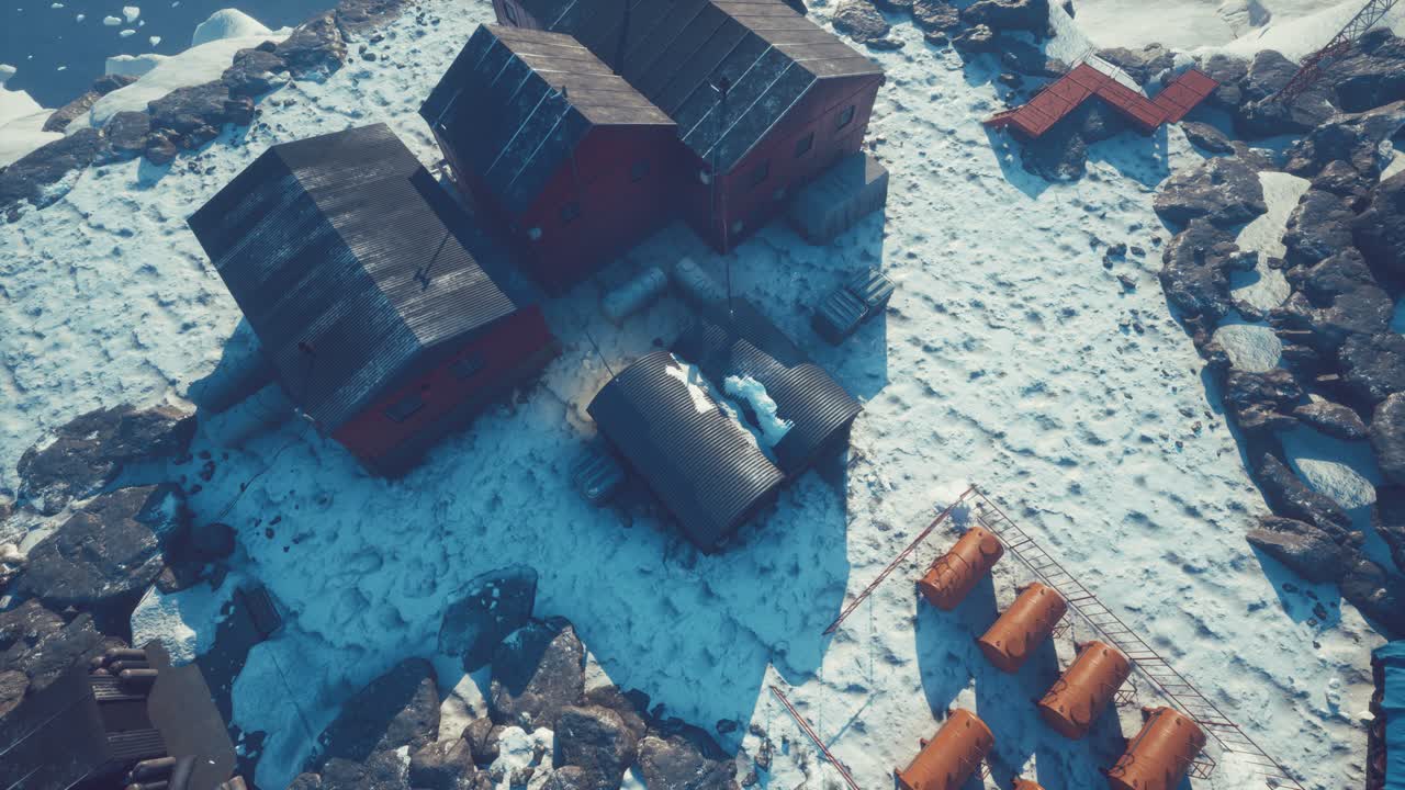 arial view of antarctic base and scientific research station