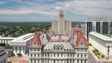 new york state capitol building in albany, new york with drone video moving down