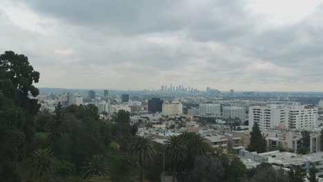 midday cityscape drone view near the famous hollywood sign in los angeles, california