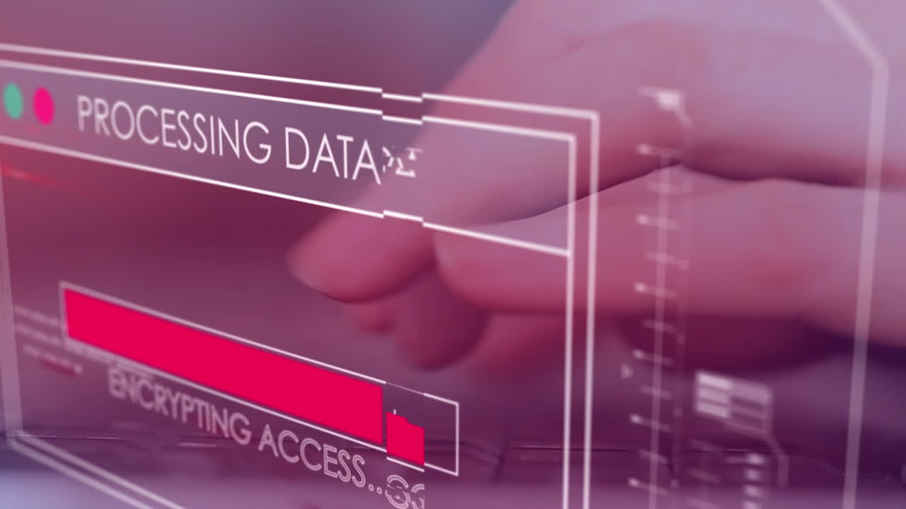 animación del procesamiento de datos sobre una mujer de negocios en la oficina