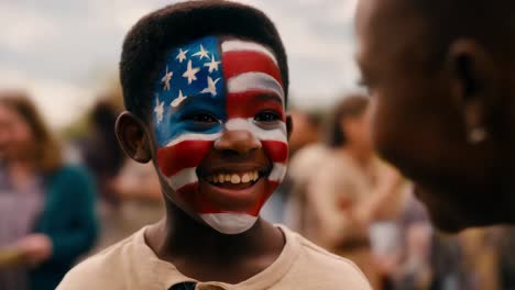 child with american flag face paint