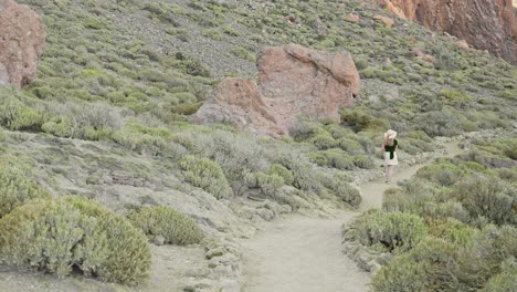 mujer con ropa de verano maravillas en el asombroso paisaje del parque nacional del teide