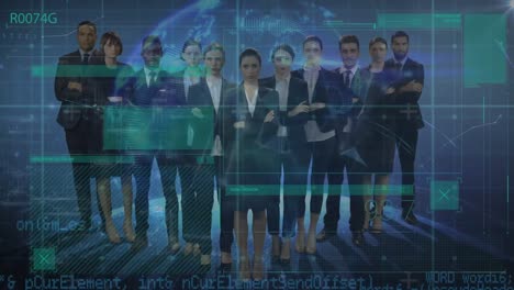 animación del procesamiento de datos sobre diversas personas de negocios