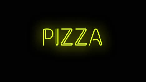 flashing yellow pizza sign on and off with flicker on and off on black background