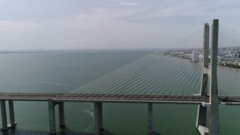 ponte vasco da gama, lisbon, portugal 4k aerial view