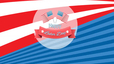 animation of happy labor day text over american flags