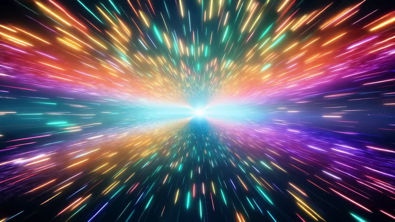 Dynamic video concept of colorful light streaks at a vanishing point video. Live desktop wallpaper