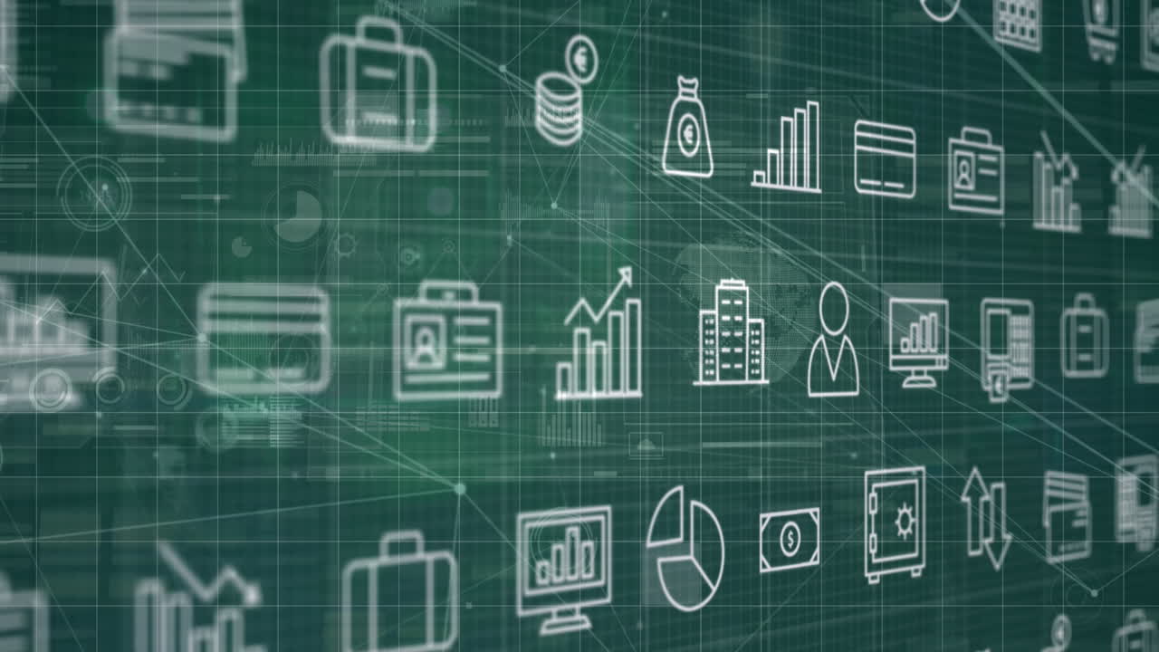 그리드 및 연결 네트워크를 통해 디지털 아이콘 네트워크의 애니메이션