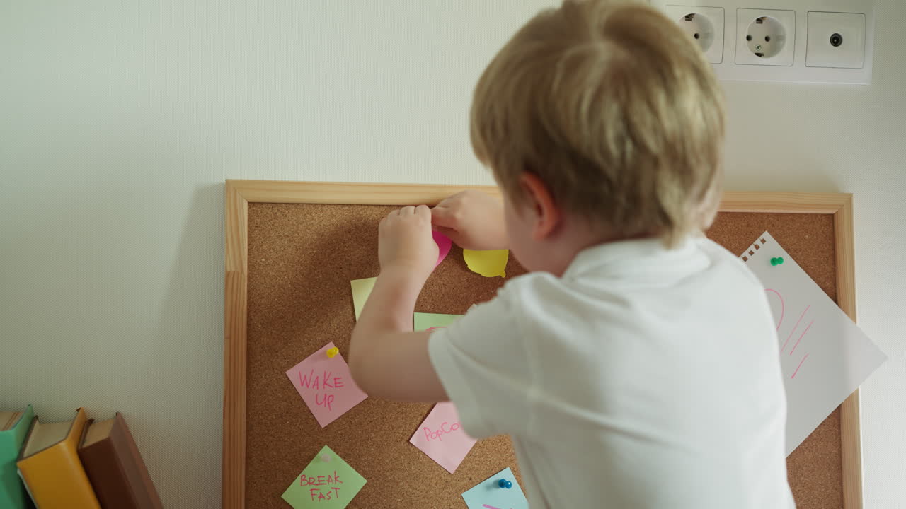 los alfileres de niño hoja rosa brillante de papel de color a la junta