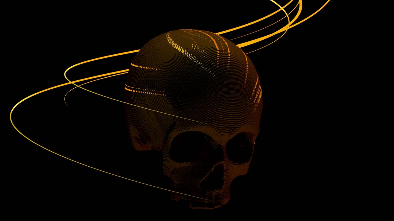 cráneo dorado con líneas brillantes