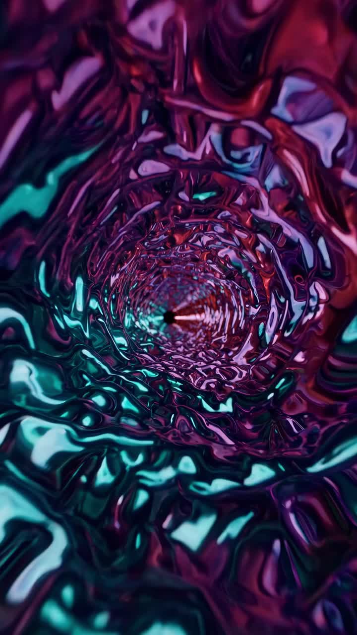 Metallic tunnel swirling with mesmerizing teal and purple hues, forming dynamic vortex pattern for abstract digital backgrounds and creative design elements