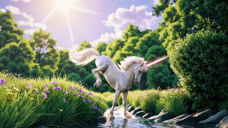 magical unicorn in a spring forest