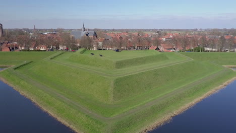 aerial drone view of the fortress in the heusden, noord brabant, the netherlands