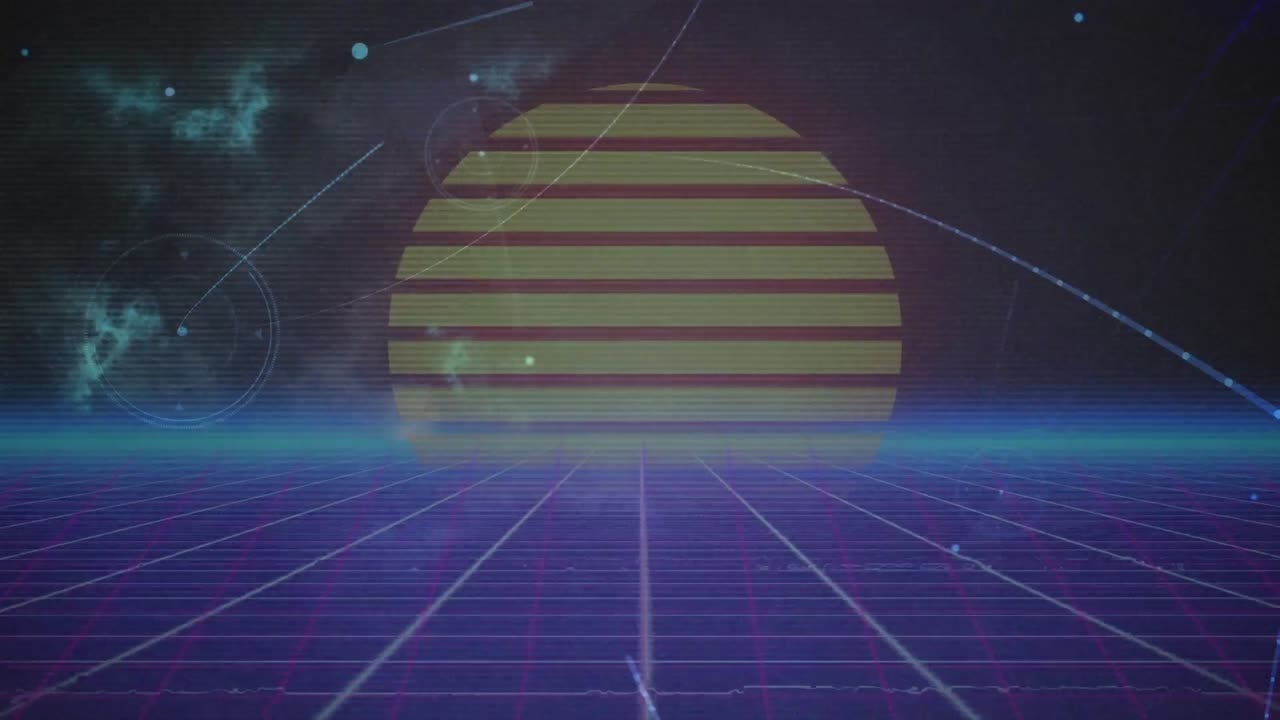 검은 바탕에 태양 위의 연결 네트워크의 애니메이션