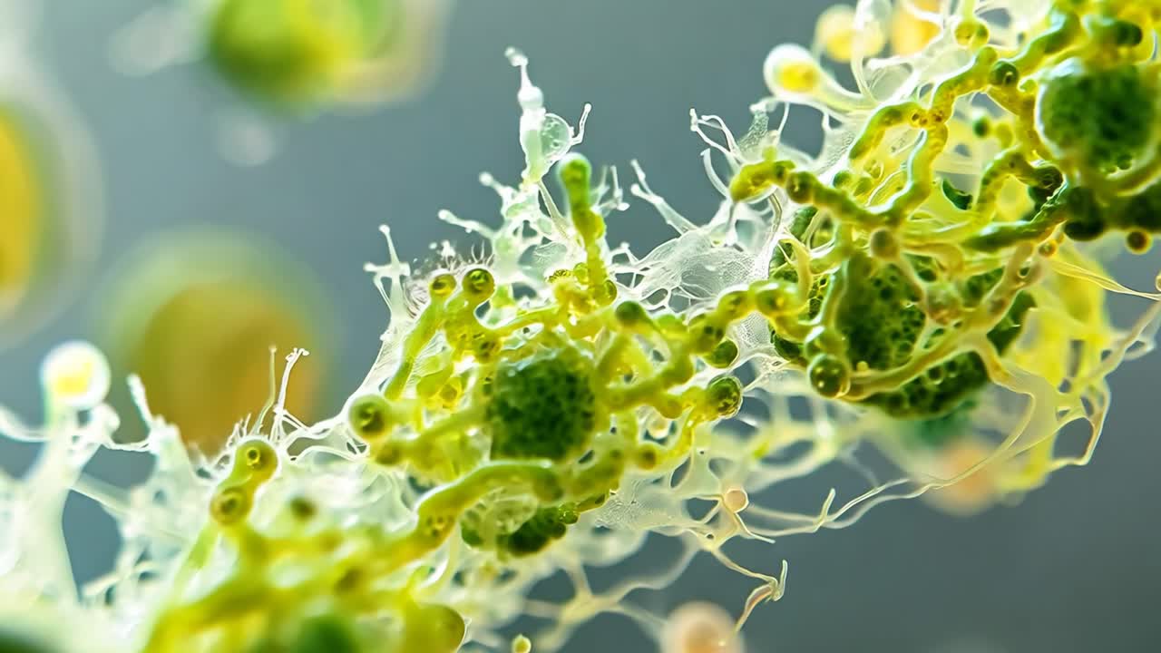 A close up of a green plant with yellow spots. The plant is full of small green and yellow flowers