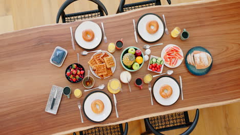 food, healthy and top view of breakfast