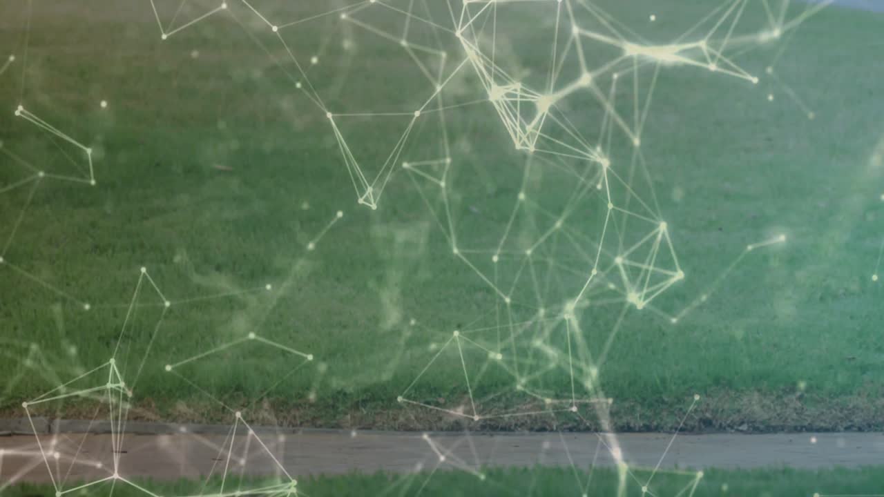 의사 소통 네트워크의 애니메이션 남성 운동 선수가 가공 다리를 가지고 야외에서 달리고 있습니다.