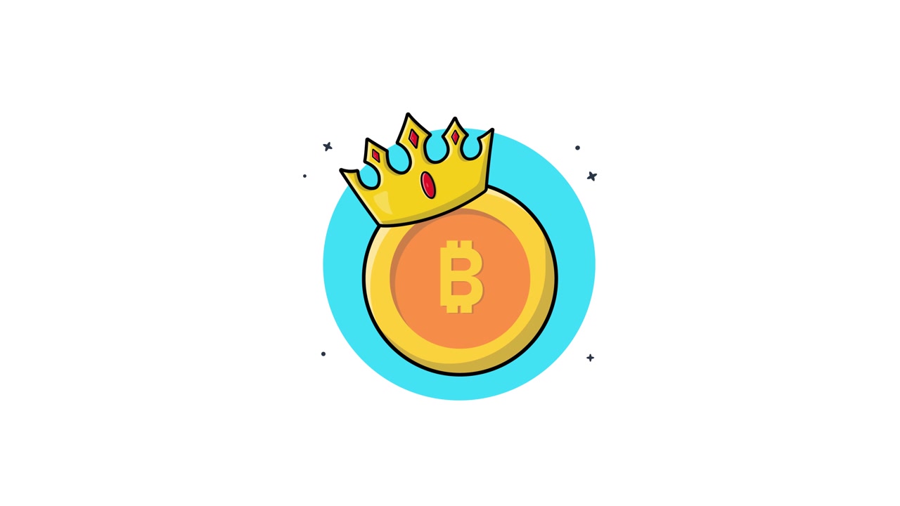 Animated Bitcoin Coin with Golden Crown on White Background