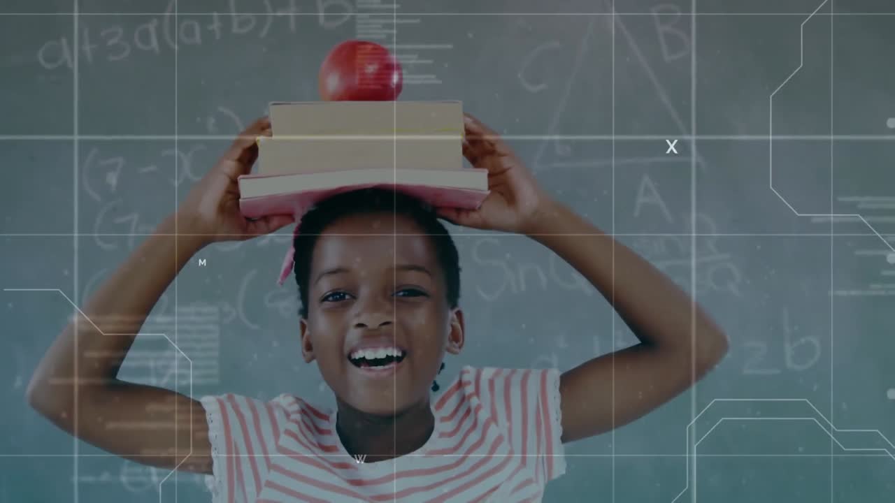 Animation of a boy over mathematics equations in the background