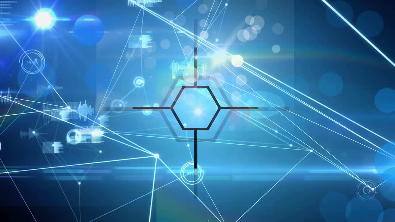 파란색 배경 위의 연결 네트워크의 애니메이션